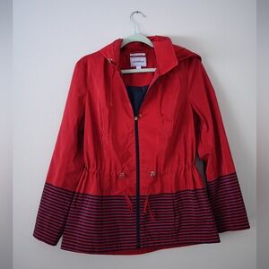 Charter Club Women’s Medium Red and Navy Striped Water Resistant Utility Jacket